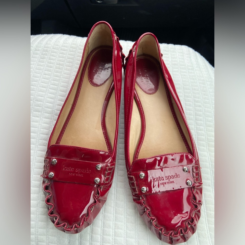 Kate Spade New York Red Patent Leather Loafers Size 8